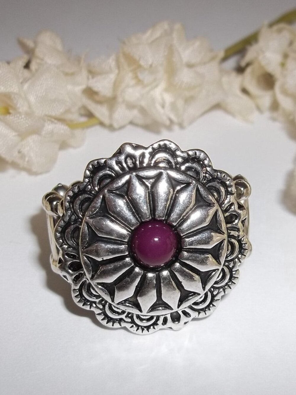 Adjustable Ring Stretch Band Eggplant Purple Silver Costume Jewelry Woman D560